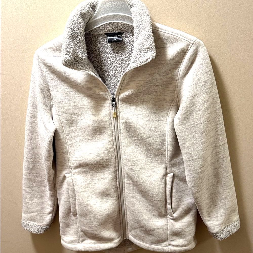 32 Degrees Heat Women Sherpa Lined Fleece Jacket Large Gray Beige White Large - Picture 11 of 11